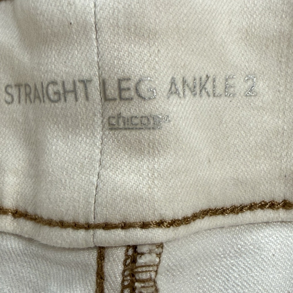 Chicos Straight Leg Ankle Utility Pants Womens Sz 12 White Stretch Crop Pockets - Picture 10 of 15
